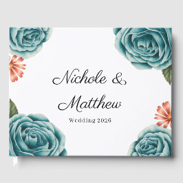 Libro De Visitas Elegant Teal Rose & Orange Daisey Wedding