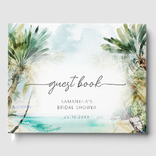 Libro De Visitas Elegant Watercolor Palm Tree Beach Bridal Shower