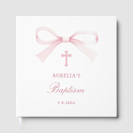 Libro De Visitas Elegant Watercolor Pink Bow Baptism