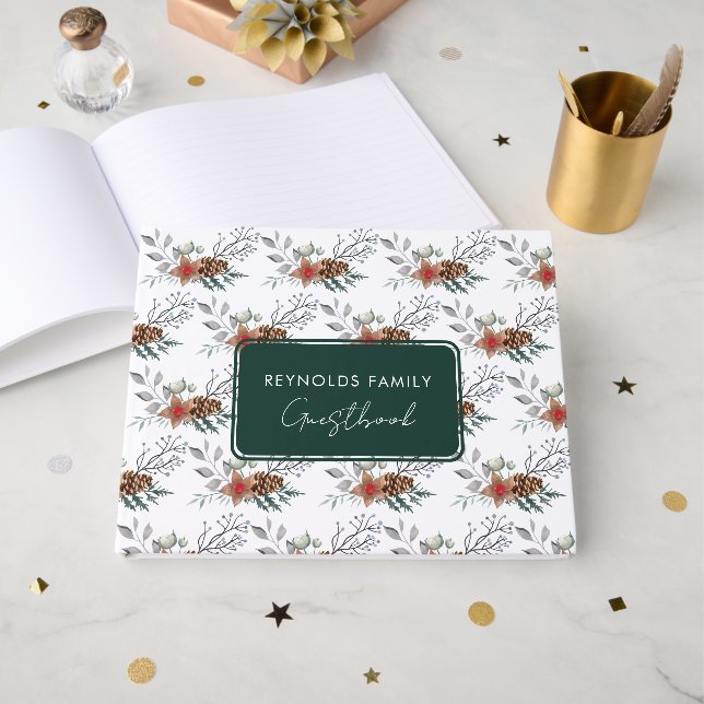 Libro De Visitas Elegant Watercolor Rustic Christmas Holiday (Anverso Abierto)