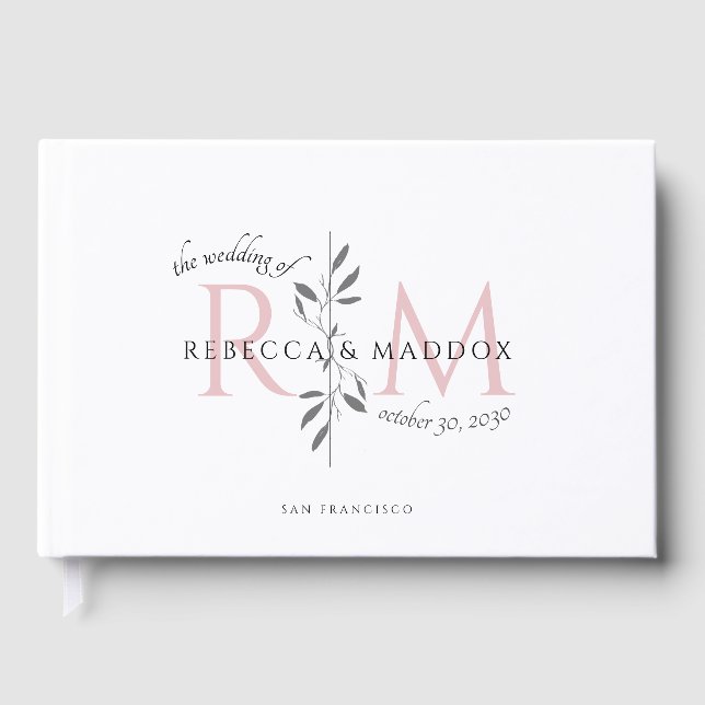 Libro De Visitas Elegant Wedding Blush Pink Botanical Monogram (Anverso)