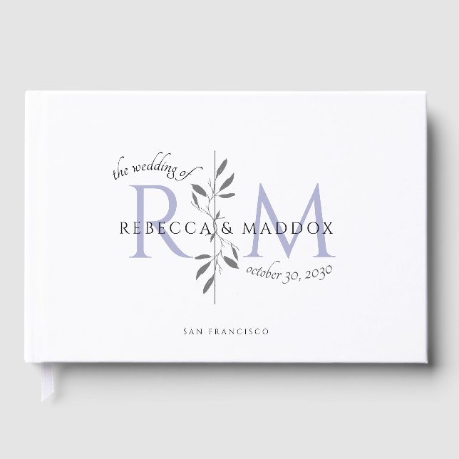Libro De Visitas Elegant Wedding Lavender Botanical Monogram (Anverso)