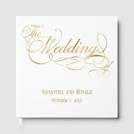 Libro De Visitas Elegant White and Faux Gold Calligraphy Wedding