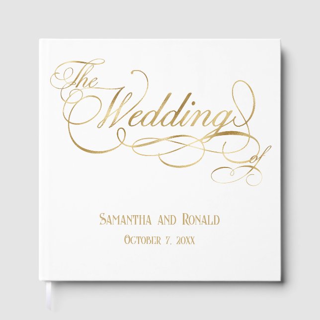 Libro De Visitas Elegant White and Faux Gold Calligraphy Wedding (Anverso)