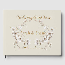 Libro De Visitas Elegant White Botanical Blossom Ivory Wedding