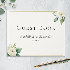 Libro De Visitas Elegant White Floral and Greenery Custom Wedding