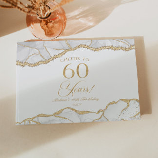 Libro De Visitas Elegant White Gold Agate 60th Birthday Party