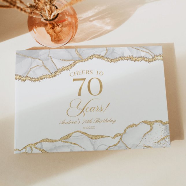 Libro De Visitas Elegant White Gold Agate 70th Birthday Party (Subido por el creador)