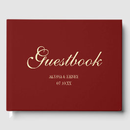 Libro De Visitas Elegant Wine Red Script Monogram Wedding