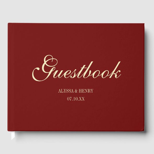 Libro De Visitas Elegant Wine Red Script Monogram Wedding (Anverso)