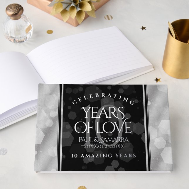 Libro De Visitas Elegante 10° Aniversario del Boda Tin (Elegant 10th Tin Wedding Anniversary Foil Guest Book Cover Photo)