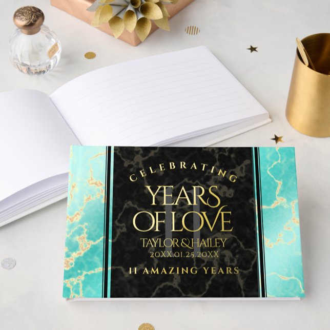 Libro De Visitas Elegante 11º Aniversario Boda Turquesa (Elegant 11th Turquoise Wedding Anniversary Foil Guest Book Cover Photo)