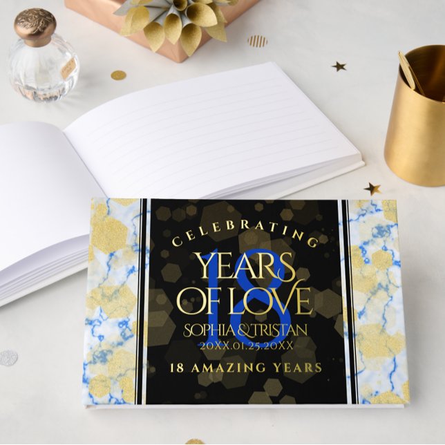 Libro De Visitas Elegante 18º Aniversario del Boda de Porcelana (Elegant 18th Porcelain Wedding Anniversary Foil Guest Book Cover Photo)