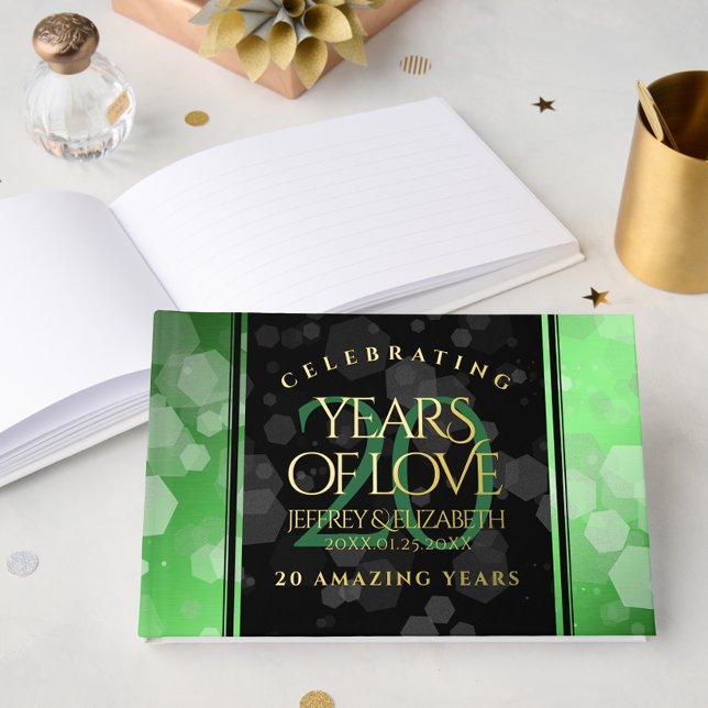 Libro De Visitas Elegante 20° Aniversario del Boda Esmeralda (Zazzle Elegant 20th Emerald Wedding Anniversary Foil Guest Book Cover Photo)