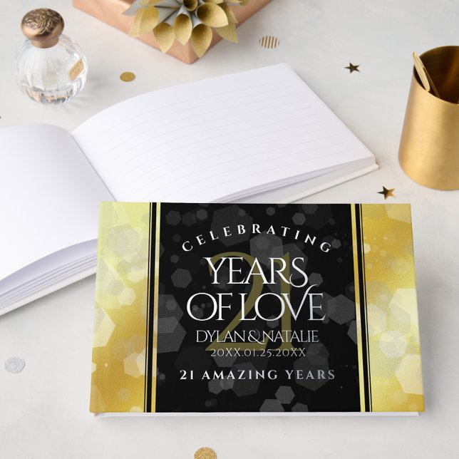 Libro De Visitas Elegante 21° Aniversario del Boda de Brass (Elegant 21st Brass Wedding Anniversary Foil Guest Book Cover Photo)