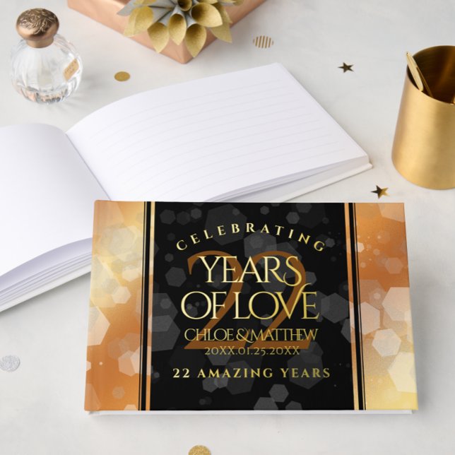 Libro De Visitas Elegante 22° Aniversario del Boda del Cobre (Elegant 22nd Copper Wedding Anniversary Foil Guest Book Cover Photo)