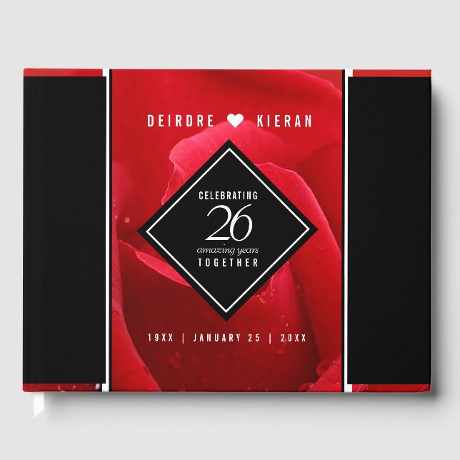 Libro De Visitas Elegante 26° Rosa Boda Aniversario (Anverso)