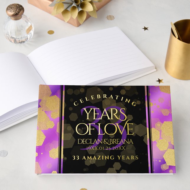 Libro De Visitas Elegante 33° Aniversario del Boda Ametista (Elegant 33rd Amethyst Wedding Anniversary 9"x6" Foil Guest Book Cover Photo)