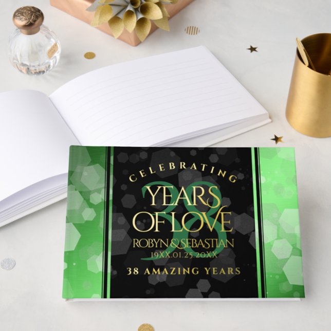 Libro De Visitas Elegante 38° aniversario de Boda Esmeralda (Elegant 38th Emerald Wedding Anniversary Foil Guest Book Cover Photo)