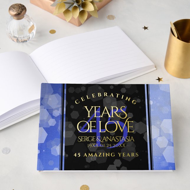 Libro De Visitas Elegante 45° Aniversario del Boda de Sapphire (Elegant 45th Sapphire Wedding Anniversary Foil Guest Book Cover Photo)