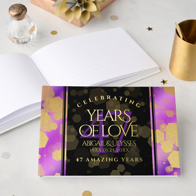 Libro De Visitas Elegante 47° Aniversario del Boda Ametista (Elegant 47th Amethyst Wedding Anniversary Foil Guest Book Cover Photo)