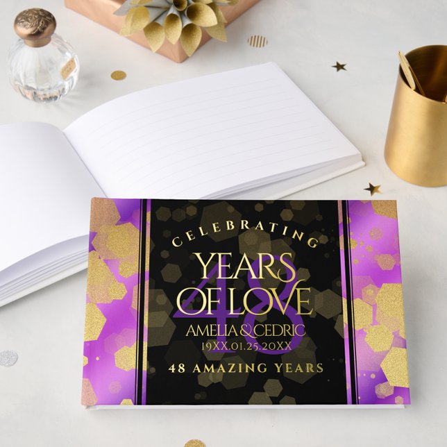 Libro De Visitas Elegante 48º Aniversario del Boda Ametista (Elegant 48th Amethyst Wedding Anniversary Foil Guest Book Cover Photo)