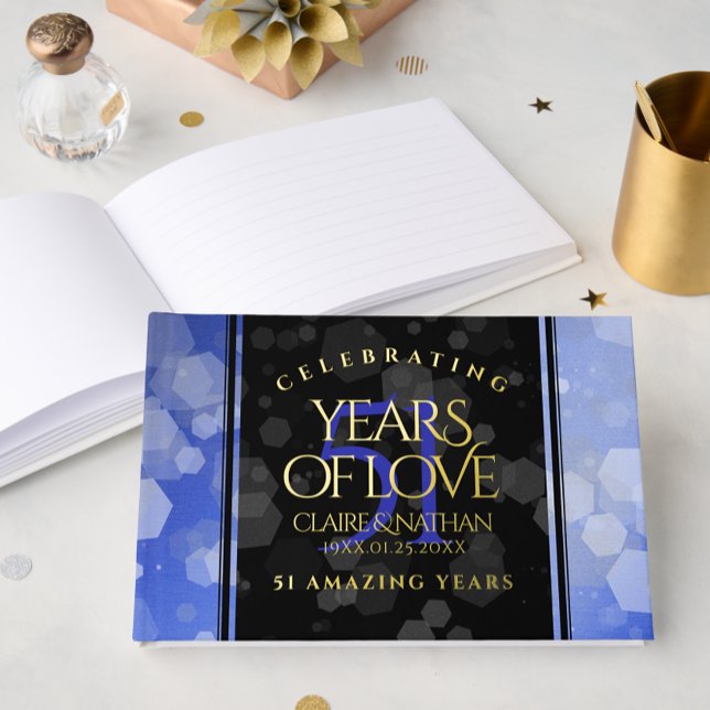Libro De Visitas Elegante 51° Aniversario del Boda Sapphire (Elegant 51st Sapphire Wedding Anniversary Foil Guest Book Cover Photo)