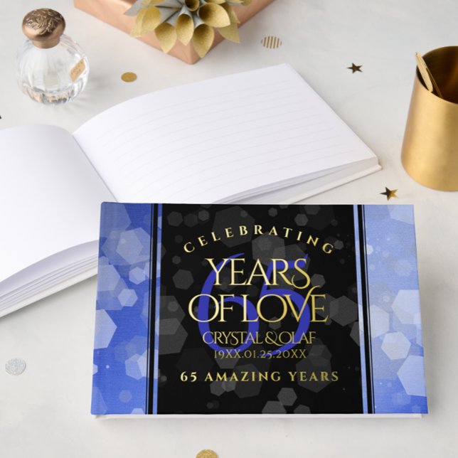 Libro De Visitas Elegante 65º Aniversario del Boda de Zafiro Azul (Elegant 65th Blue Sapphire Wedding Anniversary Foil Guest Book Cover Photo)
