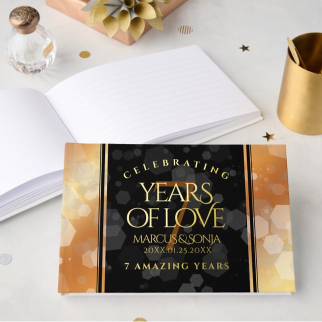 Libro De Visitas Elegante 7° Aniversario del Boda de Cobre (Elegant 7th Copper Wedding Anniversary Foil Guest Book Cover Photo)