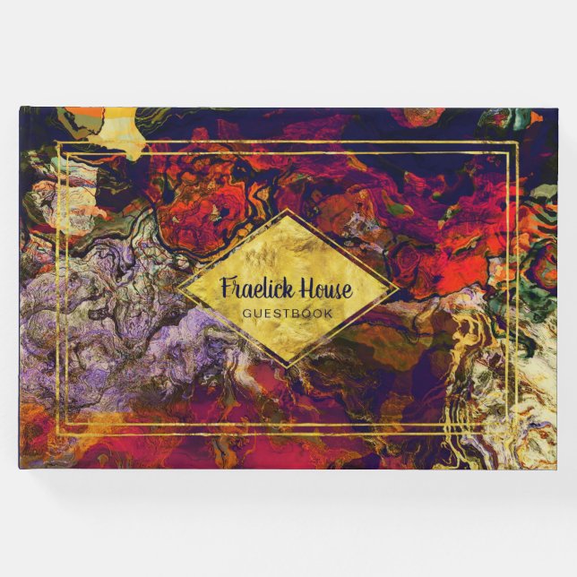 Libro De Visitas Elegante abstracto rojo púrpura con falsos acentos (Anverso)