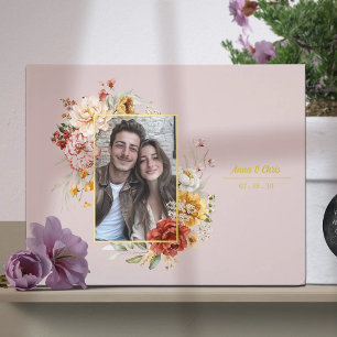 Libro De Visitas Elegante acuarela Boda floral foto oro