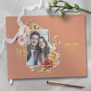 Libro De Visitas Elegante acuarela Boda floral foto oro