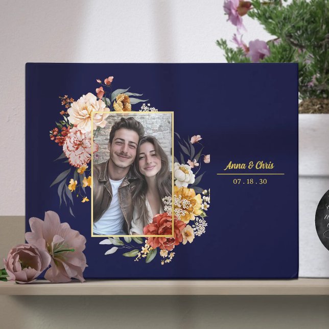 Libro De Visitas Elegante acuarela Boda floral foto oro (Personalized watercolor floral wedding photo guestbook with gold foil. Elegant wedding keepsake.
)