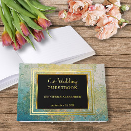 Libro De Visitas Elegante acuarela boda Relieve metalizado de oro l