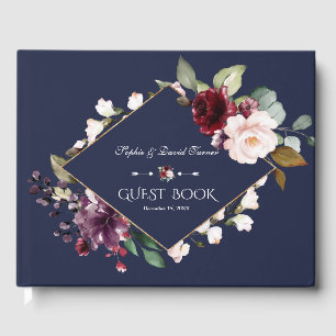 Libro De Visitas Elegante acuarela Borgoña Boda de la Marina
