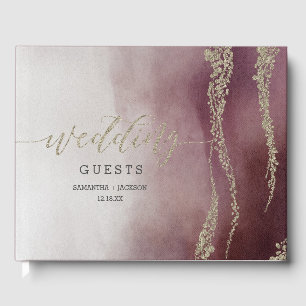 Libro De Visitas Elegante acuarela en Monograma Boda Cranberry