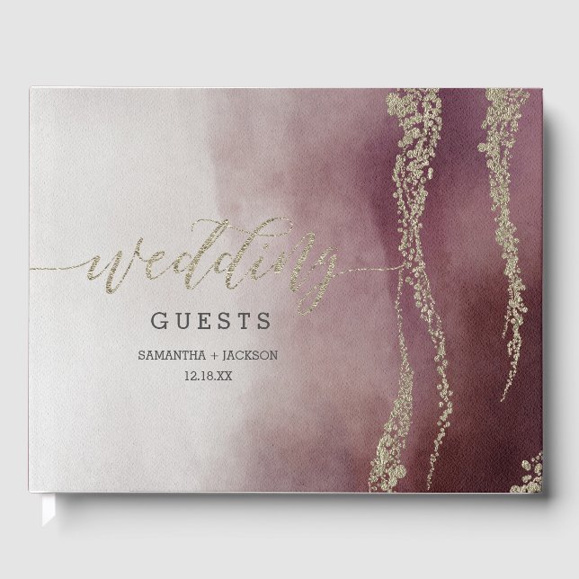 Libro De Visitas Elegante acuarela en Monograma Boda Cranberry (Anverso)
