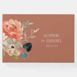 Libro De Visitas Elegante acuarela floral Terracotta Boda