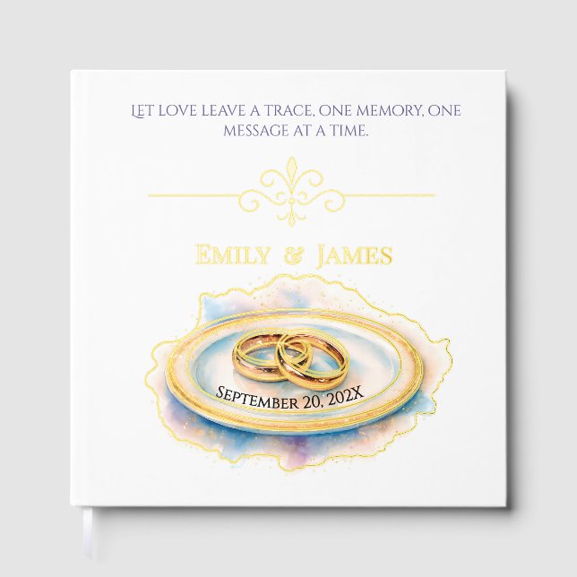 Libro De Visitas Elegante acuarela Golden Rosa Anillos Bodas (Anverso)
