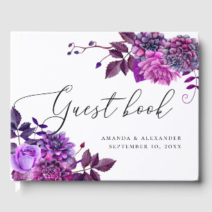 Libro De Visitas Elegante acuarela morado boda de escritura floral