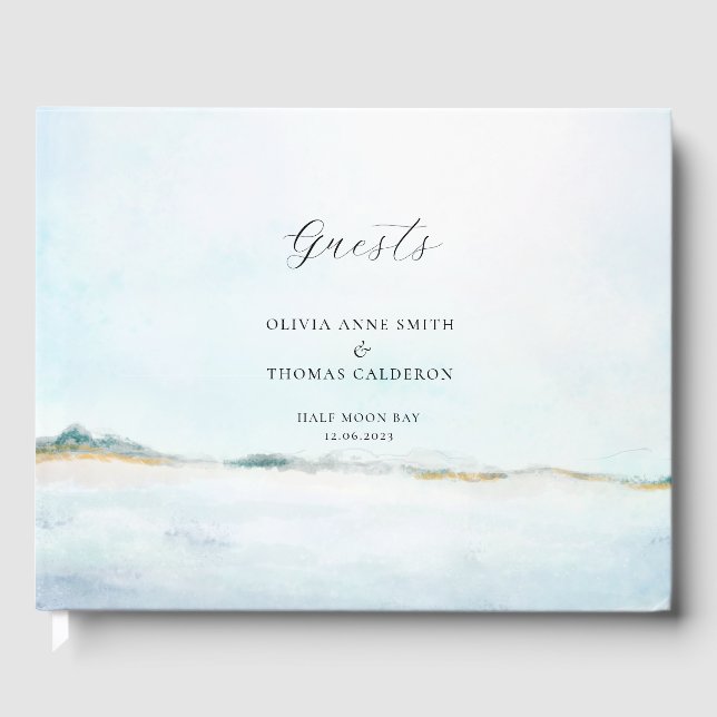 Libro De Visitas Elegante acuarela Ocean Beach Wedding Guestbook (Anverso)