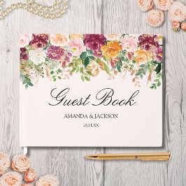 Libro De Visitas Elegante acuarela Rosa Jardín Boda Floral