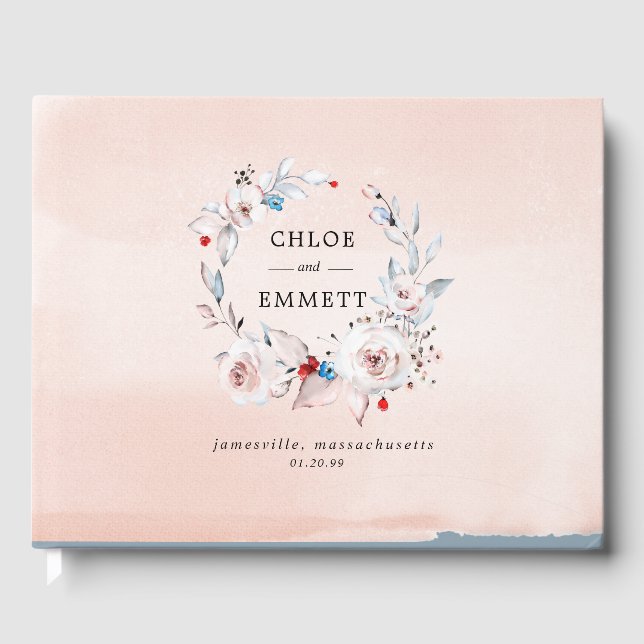 Libro De Visitas Elegante acuarela rosa Rústica floral Wreath (Anverso)