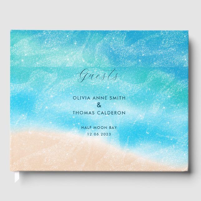 Libro De Visitas Elegante acuarela Sandy Ocean Beach Wedding (Anverso)