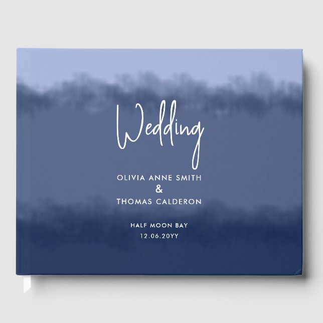 Libro De Visitas Elegante acuarela Stripe Navy Ocean Beach Wedding (Anverso)