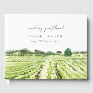 Libro De Visitas Elegante acuarela Verde Boda de viñedos
