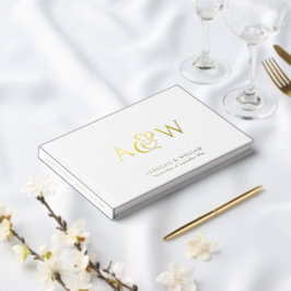 Libro De Visitas Elegante Ampersand Monograma Boda Blanca