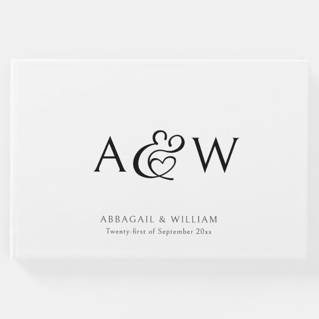 Libro De Visitas Elegante Ampersand Monograma Boda blanco y negro (Anverso)