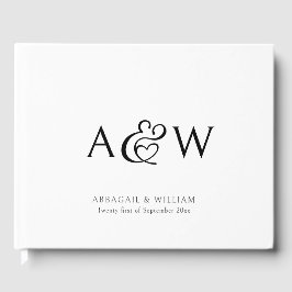 Libro De Visitas Elegante Ampersand Monograma Boda blanco y negro
