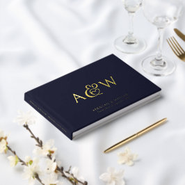 Libro De Visitas Elegante Ampersand Monograma de la Marina de Oro B